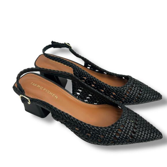 Marc Fisher Lulia Woven Slingback Pumps Black Size 5.5 Pointy Toe Block Heels - Picture 10 of 12